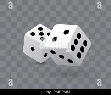 Trasparente illustrazione vettoriale di dadi - Casino gettato a cubetti con ombra Illustrazione Vettoriale