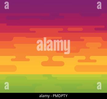 Vettore sfondo colorato di tramonto con Hot Orange Sky e orizzonte in uno stile piatto Illustrazione Vettoriale