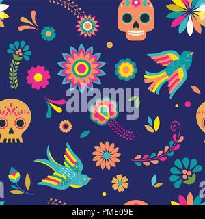 Il giorno dei morti, Dia de los Muertos background e pattern senza giunture Illustrazione Vettoriale