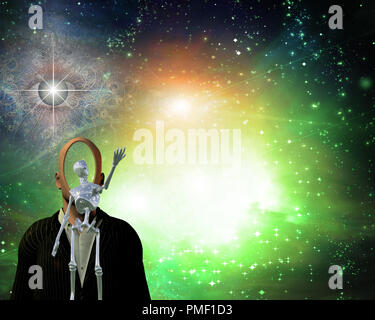 Composizione surreale. Alien porta luce in universo Foto Stock