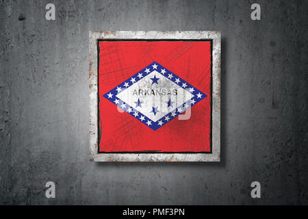 3D rendering di un vecchio Arkansas dello Stato americano bandiera in un muro di cemento Foto Stock