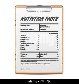 Fatti di nutrizione vettore. Vuoto, modello. Contenuto di cibo. Informazioni di grasso. Sport di proteina. Grammi e percentuale. Illustrazione Illustrazione Vettoriale