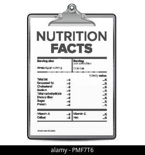 Fatti di nutrizione vettore. Vuoto, modello. La dieta di calorie elenco. Per la casella n. Indirizzo. Ingrediente calorie. Illustrazione Illustrazione Vettoriale
