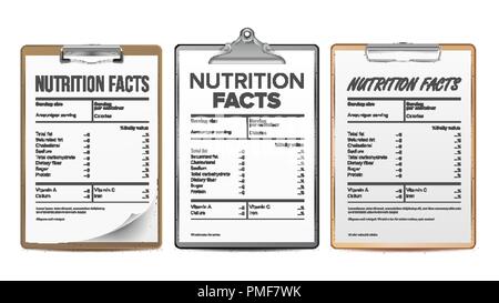 Fatti di nutrizione vettore. Vuoto, modello. La dieta di calorie elenco. Per la casella n. Contenuto di cibo. Informazioni di grasso. Sport di proteina. Grammi e percentuale. Indirizzo. Ingrediente calorie. Illustrazione Illustrazione Vettoriale