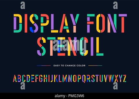 Font Stencil. Colorato alfabeto condensato e font Illustrazione Vettoriale