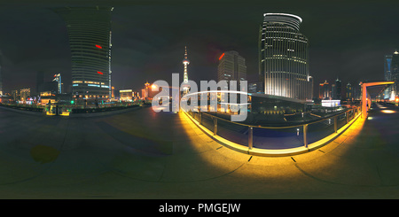 Visualizzazione panoramica a 360 gradi di Shanghai Lujiazui finanziario centro di notte 3