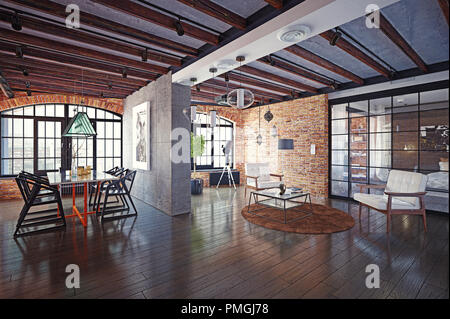 Loft moderni interni. Il rendering 3D design concept Foto Stock