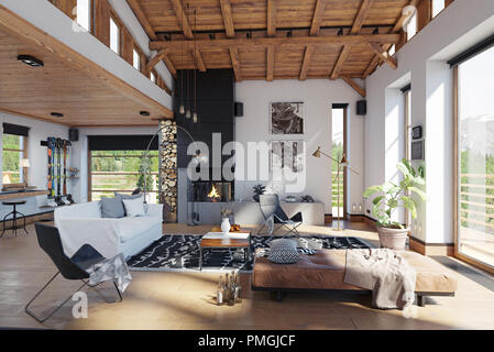 Chalet moderno interno. Il rendering 3D design concept Foto Stock