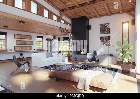 Chalet moderno interno. Il rendering 3D design concept Foto Stock