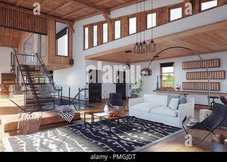 Chalet moderno interno. Il rendering 3D design concept Foto Stock