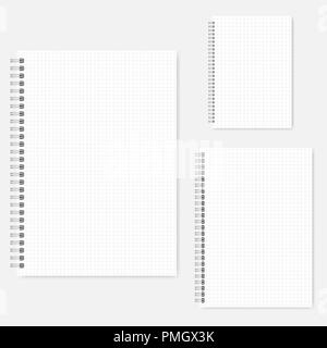 Set di rilegatura a filo grafico quaderni, vettore mock-up. A4, A5, formato A6. Quaderni a spirale, modello Illustrazione Vettoriale