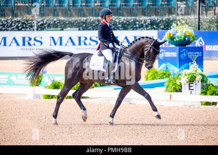 Tryon, North Carolina, Stati Uniti d'America . Xviii Sep, 2018. Vincitore. Medaglia d'oro. Sophie Wells riding attrazione fatale. GBR. Para dressage. FEI World Championship individuali di grado V. il giorno 7. Giochi equestri mondiali. WEG 2018 Tryon. Carolina del Nord. Stati Uniti d'America. 18/09/2018. Credito: Sport In immagini/Alamy Live News Foto Stock