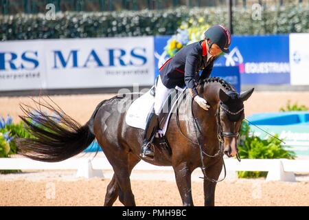 Tryon, North Carolina, Stati Uniti d'America . Xviii Sep, 2018. Vincitore. Medaglia d'oro. Sophie Wells riding attrazione fatale. GBR. Para dressage. FEI World Championship individuali di grado V. il giorno 7. Giochi equestri mondiali. WEG 2018 Tryon. Carolina del Nord. Stati Uniti d'America. 18/09/2018. Credito: Sport In immagini/Alamy Live News Foto Stock