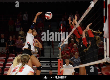 Settembre 18, 2018 Western Kentucky Hilltoppers Lauren Matthews (5) i picchi la sfera nella partita tra i Cincinnati Bearcats e la Western Kentucky Hilltoppers al E.A. Farlo Arena a Bowling Green, KY. Fotografo: Steve Roberts. Foto Stock