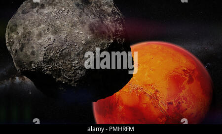 Su delle lune di Marte in parte anteriore del pianeta rosso (spazio 3D illustrazione, gli elementi di questa immagine sono arredate dalla NASA) Foto Stock