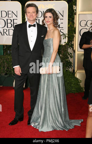 Colin Firth e la moglie Livia Giuggioli al 68TH Golden Globe Awards - Red carpet arrivi. La manifestazione si è svolta presso il Beverly Hilton Hotel di Beverly Hills, CA domenica 16 gennaio, 2011. Foto di AJ Garcia/ PictureLux Riferimento File # 30825 320 per solo uso editoriale - Tutti i diritti riservati Foto Stock