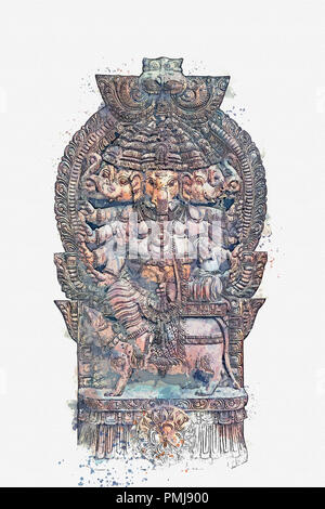 Illustrazione Dio Ganesha è un elefante esaudire desideri. Divinità indù. Disegno ad acquerello Foto Stock