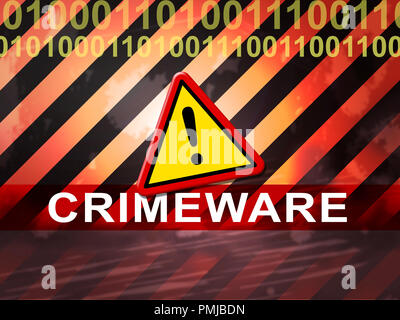 Crimeware Digital Cyber Hack sfruttare 2d illustrazione mostra la criminalità informatica e digitale malware dannoso su Internet o sul computer Foto Stock