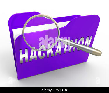 Hackathon codice software dannoso Hack il rendering 3d mostra la cibercriminalità Coder convenzione contro le minacce spyware o virus Foto Stock