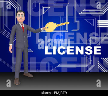 Licenza software applicazione certificata codice 3D Rendering significa applicazione programma accordo certificato Foto Stock