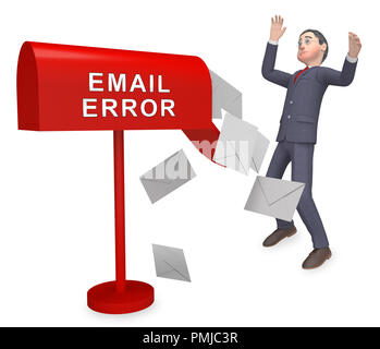E-mail di errore Fail inviare problemi di rendering 3d mostra SOCCOMBENTE E-mail di avviso come lettera perso o disastro di consegna Foto Stock