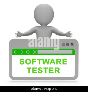 Tester di software per effettuare il debug del codice analista 3D Rendering significa codificatore calcolatore di processo del ciclo di vita del programmatore di test Foto Stock