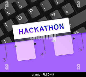 Hackathon codice software dannoso Hack il rendering 3d mostra la cibercriminalità Coder convenzione contro le minacce spyware o virus Foto Stock