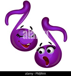 Serie di divertenti ridere note musicali isolati su sfondo bianco. Vector cartoon close-up illustrazione. Illustrazione Vettoriale