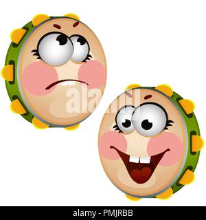 Serie di divertenti ridere tamburello isolati su sfondo bianco. Vector cartoon close-up illustrazione. Illustrazione Vettoriale
