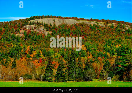 Una caduta immagine orizzontale di una collina di roccia con i suoi alberi decidui modificando i colori luminosi di un Canada Atlantico cadere vicino Sussex New Brunswick Foto Stock