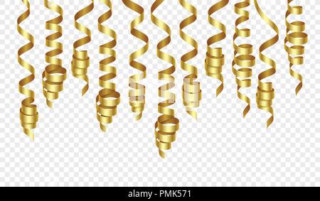Decorazioni di partito golden streamers o arricciatura nastri di partito. Illustrazione Vettoriale Illustrazione Vettoriale