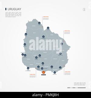 Uruguay mappa con le frontiere, città capitale e divisioni amministrative. Infografico mappa vettoriale. Livelli modificabili chiaramente etichettati. Illustrazione Vettoriale
