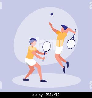 Gli uomini la pratica del tennis avatar carattere illustrazione vettoriale design Illustrazione Vettoriale