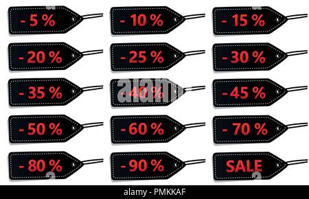 Set di quindici sconto nero etichette per vendita illustrazione vettoriale EPS10 Illustrazione Vettoriale