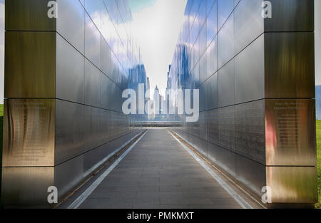 New Jersey, Stati Uniti d'America - 17 Settembre 2018: Vuoto Sky Memorial New York City in Jersey City si trova a Liberty State Park in Jersey in corrispondenza della bocca di Hu Foto Stock