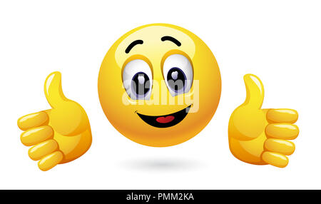 Emoticon pollice in alto mostra stato d'animo positivo. Foto Stock