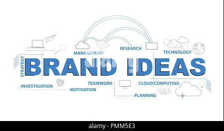 Marca testo idee ed infografico design concept grafico su uno sfondo blu Foto Stock