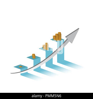 Incremento dei profitti su un grafico di business.concetto finanziario. colpire il bersaglio. illustrazione grafica design isolato su bianco Foto Stock