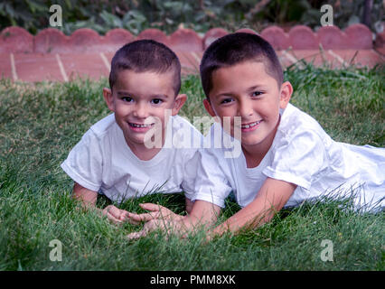 Ritratto di due fratelli sorridente Foto Stock