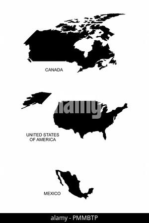 Set di sagome di America del Nord paesi su sfondo bianco Illustrazione Vettoriale