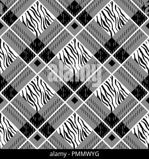 Tartan scozzese grunge seamless pattern con macchie di zebra eps 10 Illustrazione Vettoriale