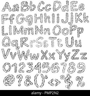 Avvolto in un nastro alfabeto. Serie di lettere e numeri. Illustrazione Vettoriale. Illustrazione Vettoriale