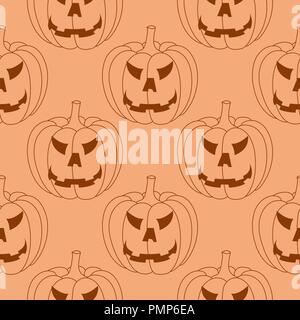 Zucca di Halloween seamless pattern. Sfondo arancione Illustrazione Vettoriale