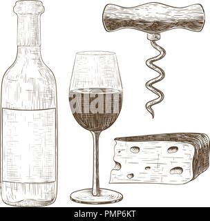 Set di vino. Mano bozzetto. In stile vintage Illustrazione Vettoriale