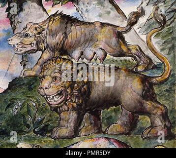 Blake - Lion & Wolf da Dante nella Divina Commedia oggetto 1 (Butlin 812-1). Foto Stock