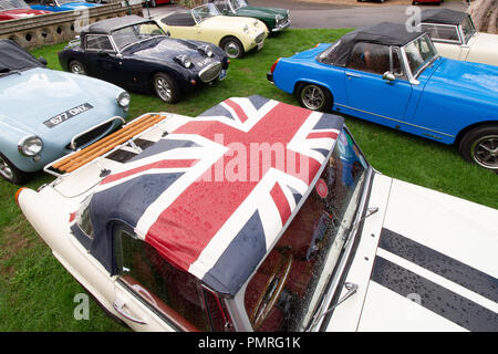 Il sessantesimo anno di Austin Healey Sprite è stata celebrata dal Midget e Sprite Club con un Spridget 60 weekend a Wroxall Abbey vicino a Warwick, Foto Stock