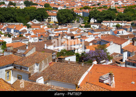 La vista sulla città case residenziali che circondano la Cattedrale (Se) di Evora dal tetto della chiesa. Portogallo Foto Stock