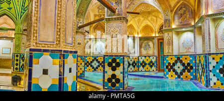 KASHAN, IRAN - 22 ottobre 2017: Hammam-e Sultan Amir Ahmad (Qasemi Bathhouse) oggi serve come museo e mostra la bellezza di architetto Persiano Foto Stock