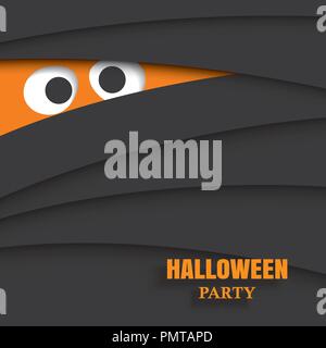 Festa di Halloween card con gli occhi della mummia in uno sfondo scuro. Illustrazione Vettoriale