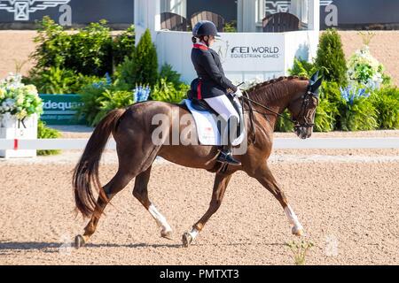 Tryon, Stati Uniti d'America. 19 settembre 2018. Natascia Baker. Monte San Giovanni Diva Dannebrog. GBR. Para Dressage grado 3. Giorno 8. Giochi equestri mondiali. WEG 2018 Tryon. Carolina del Nord. Stati Uniti d'America. 19/09/2018. Credito: Sport In immagini/Alamy Live News Foto Stock